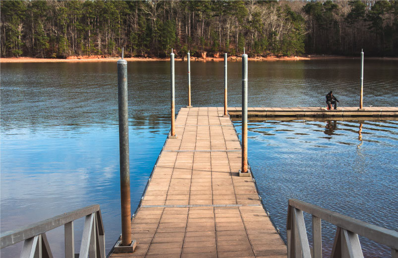 A dock on West Point Lake, at Oakfuskee Conservation Center.